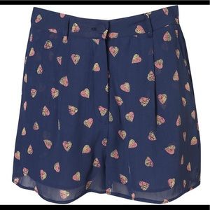 TOPSHOP Blue High Waist Split Heart Shorts